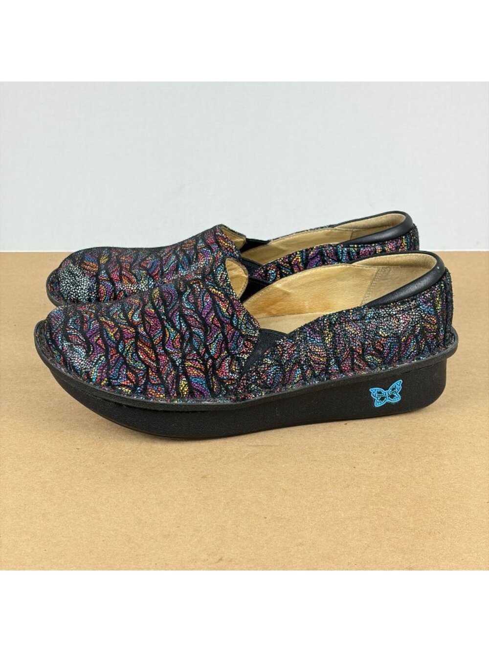 Alegria Deb Multicolor Leather Clogs Womens 9 EU 39 Black Slip On Casual Comfort